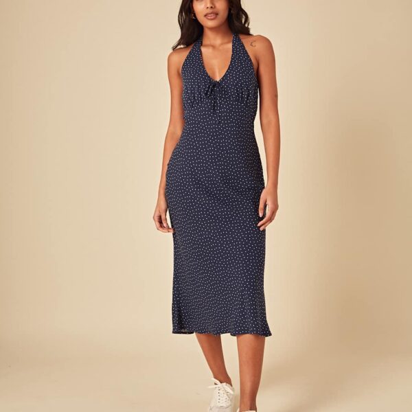 Nobody's Child Women's Polka Dot Halter Neck Midaxi Slip Dress - 18 - Blue Mix, Blue Mix