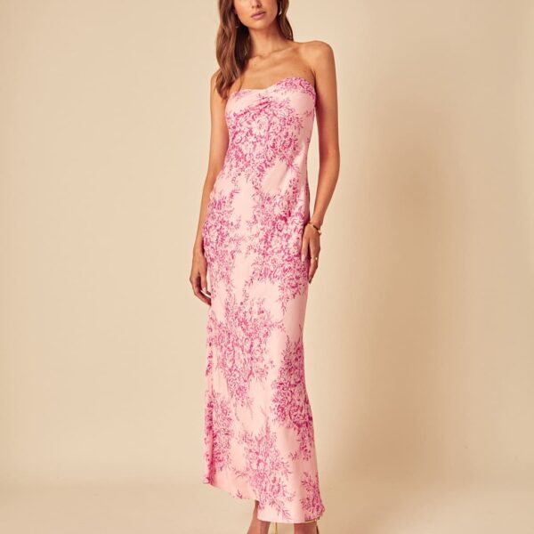 Nobody's Child Women's Floral Sweetheart Neckline Maxi Column Dress - 14 - Pink Mix, Pink Mix
