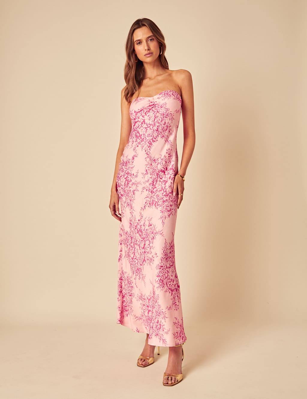 Nobody's Child Women's Floral Sweetheart Neckline Maxi Column Dress - 14 - Pink Mix, Pink Mix