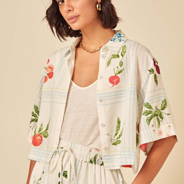 Nobody's Child Women's Printed Collared Shirt with Linen - 12 - Multi, Multi