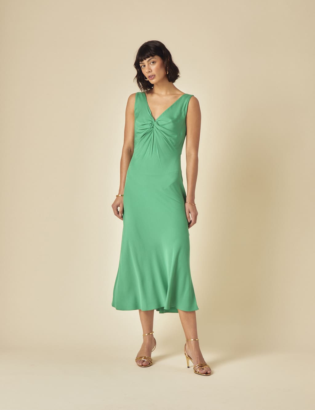 Nobody's Child Women's V-Neck Twist Front Midi Slip Dress - 12 - Green, Green
