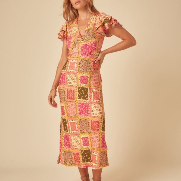 Nobody's Child Women's Printed V-Neck Midaxi Tea Dress - 12 - Multi, Multi