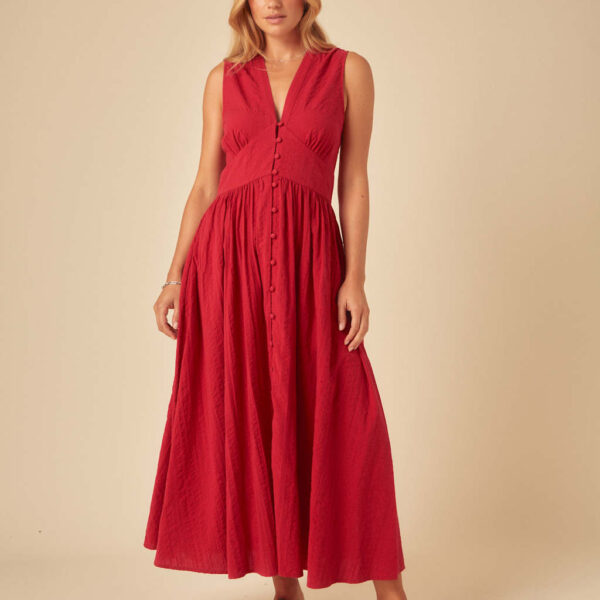Nobody's Child Women's Pure Cotton V-Neck Midaxi Skater Dress - 12 - Red, Red
