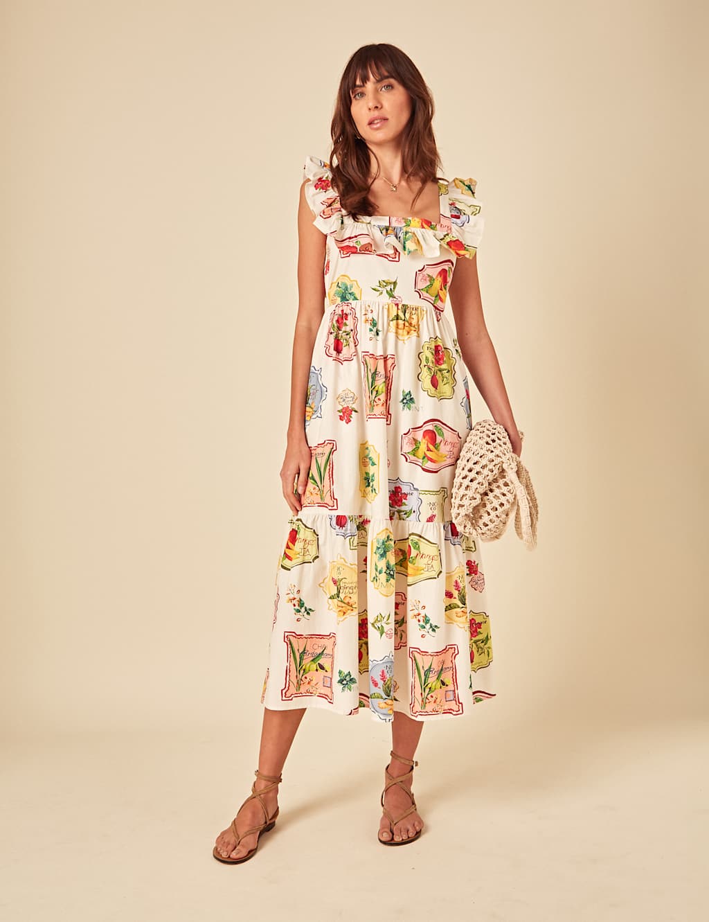 Nobody's Child Women's Pure Cotton Fruit Tea Print Midi Tiered Dress - 12PET - Multi, Multi