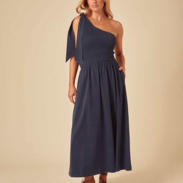 Nobody's Child Women's Cotton Rich One Shoulder Midaxi Dress - 14REG - Blue, Blue