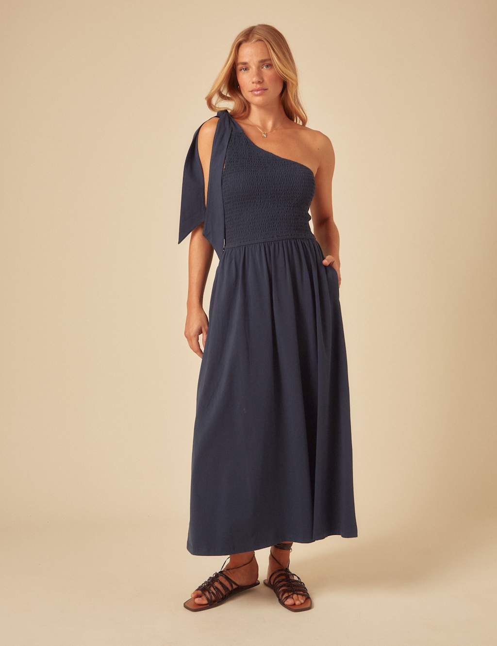 Nobody's Child Women's Cotton Rich One Shoulder Midaxi Dress - 14REG - Blue, Blue