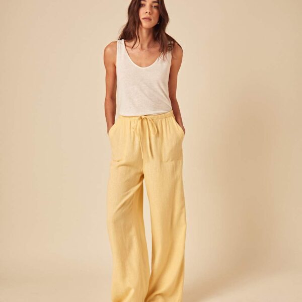 Nobody's Child Women's Linen Rich Drawstring Relaxed Trousers - 14 - Yellow, Yellow