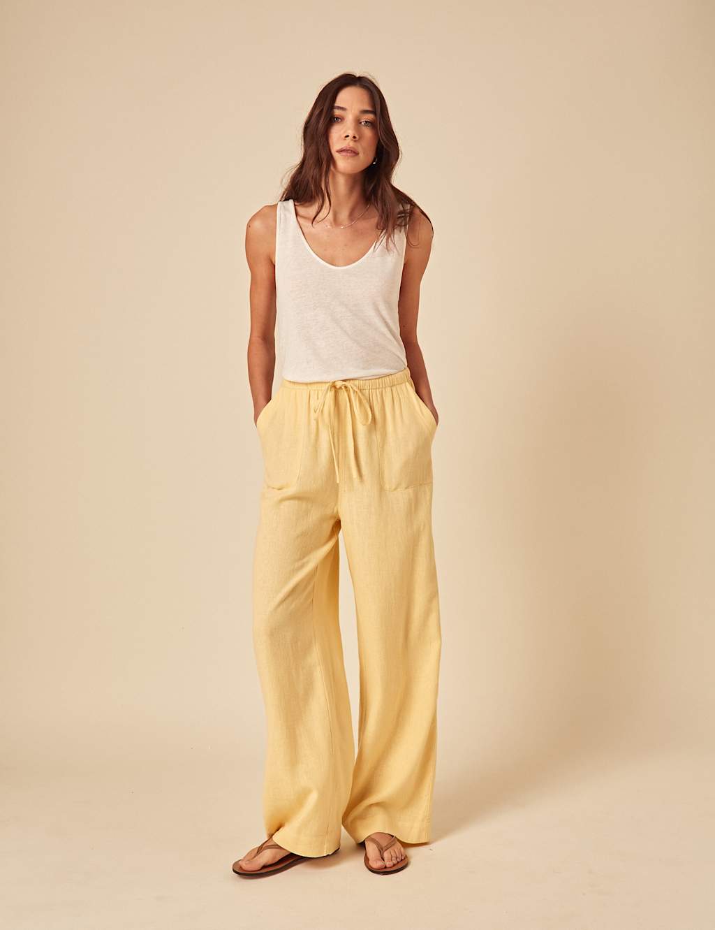 Nobody's Child Women's Linen Rich Drawstring Relaxed Trousers - 14 - Yellow, Yellow
