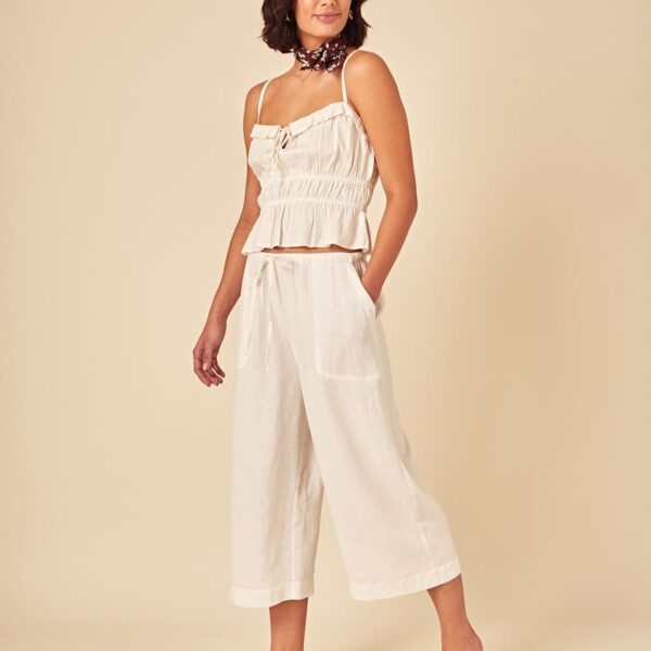 Nobody's Child Women's Linen Rich Drawstring Cropped Trousers - 12 - White, White,Black