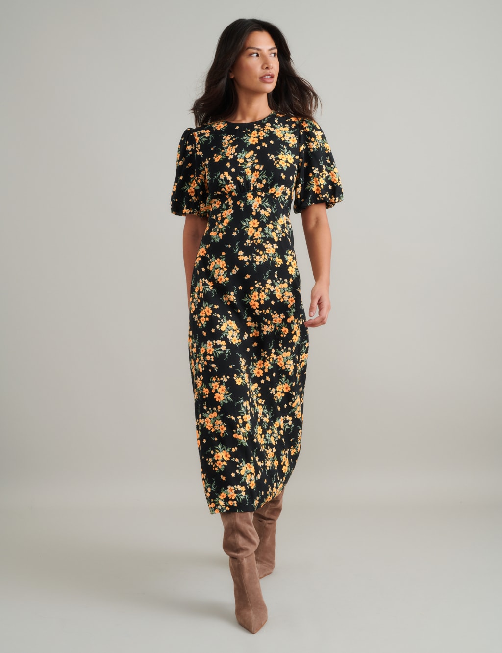 Nobody's Child Women's Floral Midi Tea Dress - 10 - Black Mix, Black Mix
