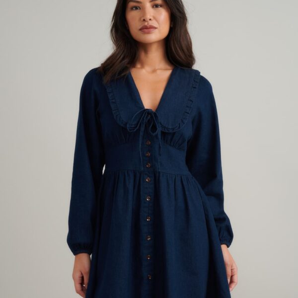 Nobody's Child Women's Denim Collared Mini Tea Dress - 14 - Blue, Blue