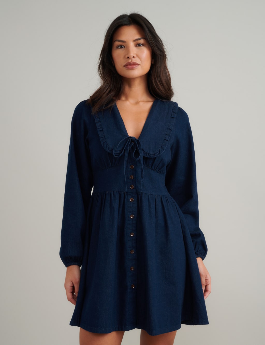 Nobody's Child Women's Denim Collared Mini Tea Dress - 14 - Blue, Blue