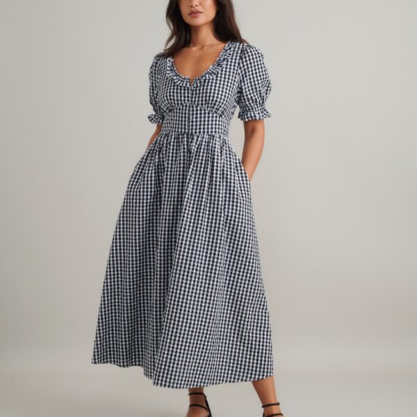 Nobody's Child Women's Pure Cotton Gingham Scoop Neck Midaxi Dress - 12 - Black Mix, Black Mix