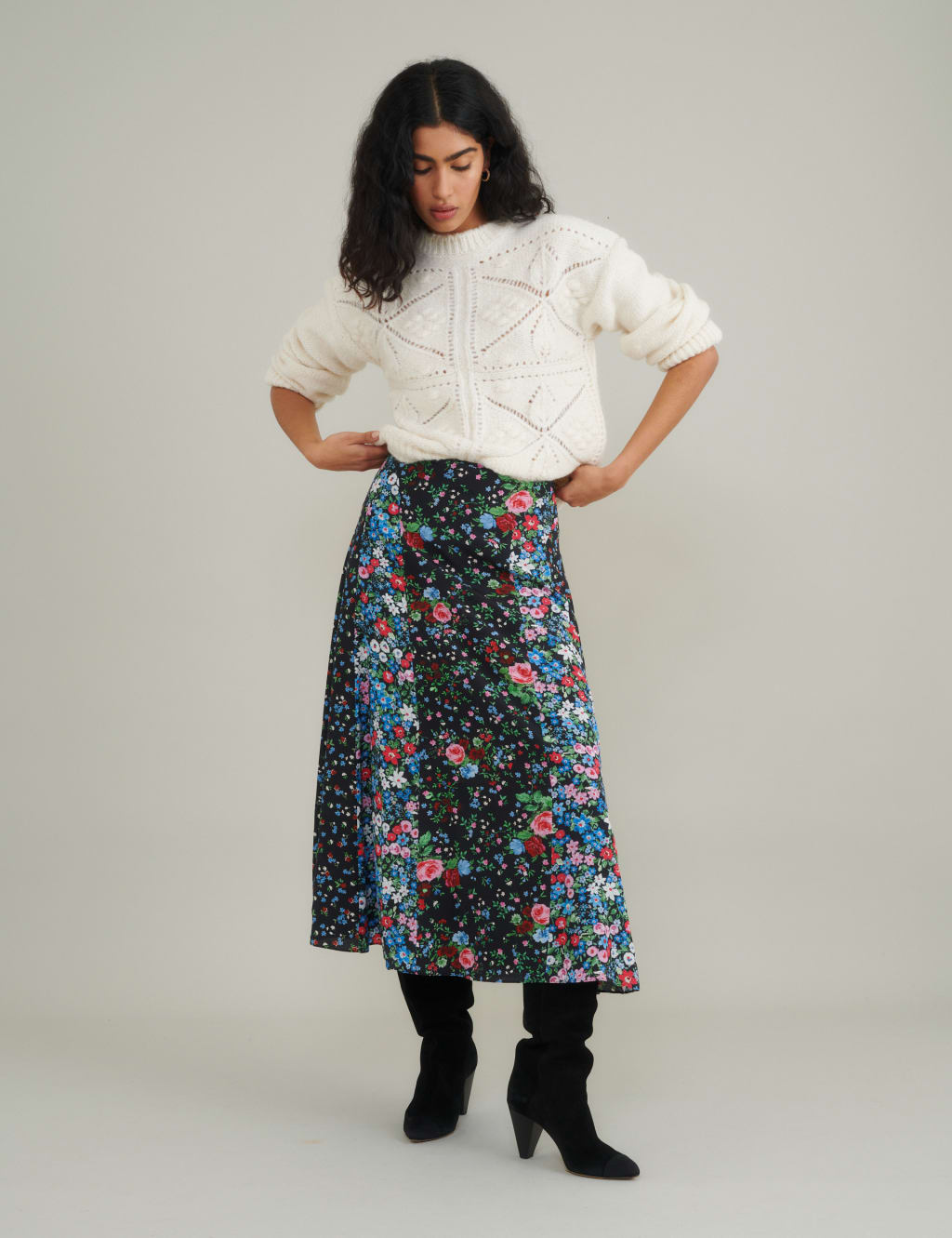 Nobody's Child Women's Floral Midi Slip Skirt - 14 - Black Mix, Black Mix
