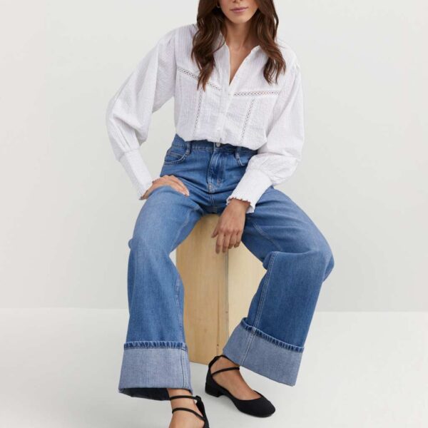 Nobody's Child Women's Pure Cotton Wide Leg Turn Up Jeans - 12 - Blue, Blue