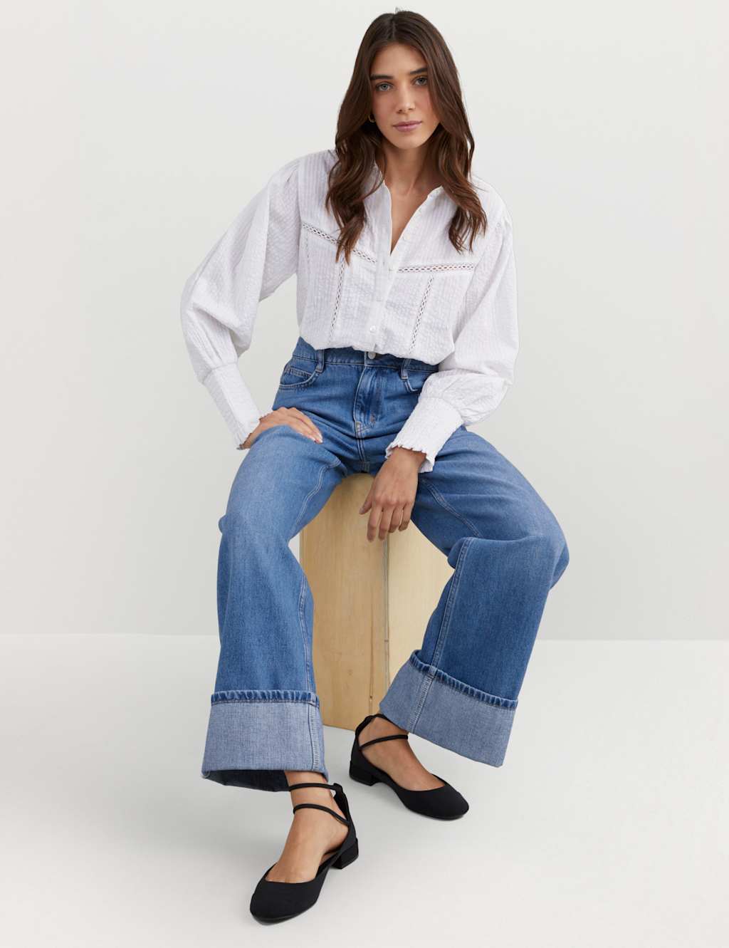 Nobody's Child Women's Pure Cotton Wide Leg Turn Up Jeans - 12 - Blue, Blue