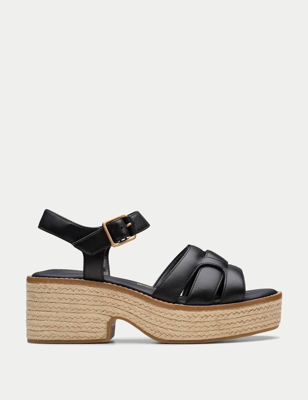 Clarks Women's Leather Wedge Heel Espadrille Sandals - 5.5 - Black, Black,Tan