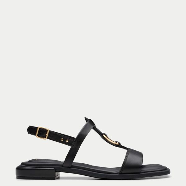 Clarks Women's Leather Ankle Strap Sandals - 4 - Black, Black,Tan