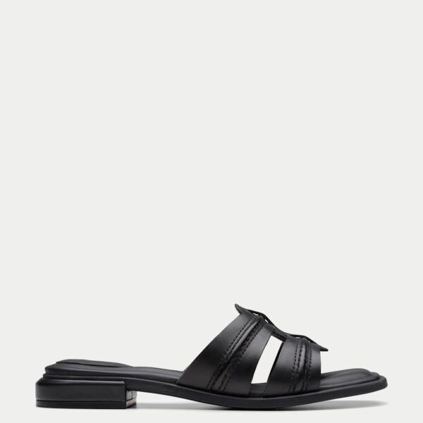 Clarks Women's Leather Strappy Open Toe Mules - 6 - Black, Black
