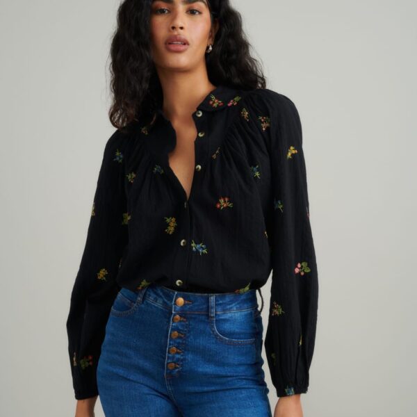 Nobody's Child Women's Pure Cotton Embroidered Blouse - 10 - Black, Black