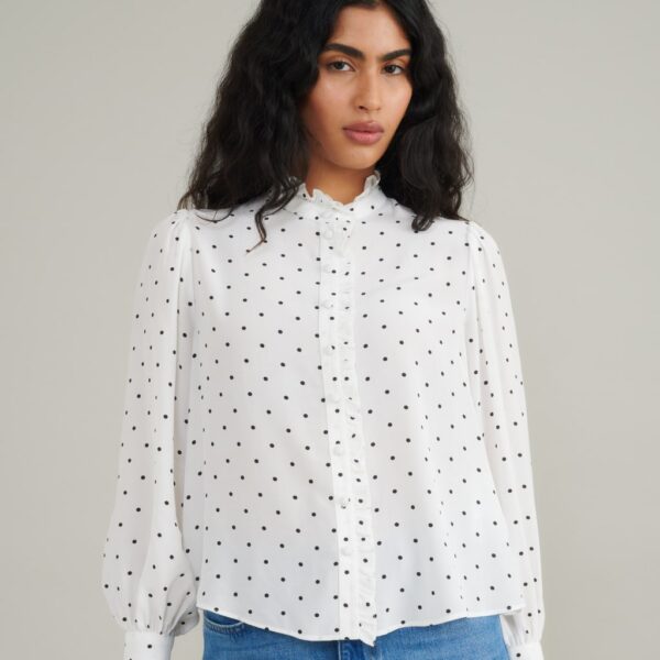 Nobody's Child Women's Polka Dot High Neck Blouse - 16 - White Mix, White Mix