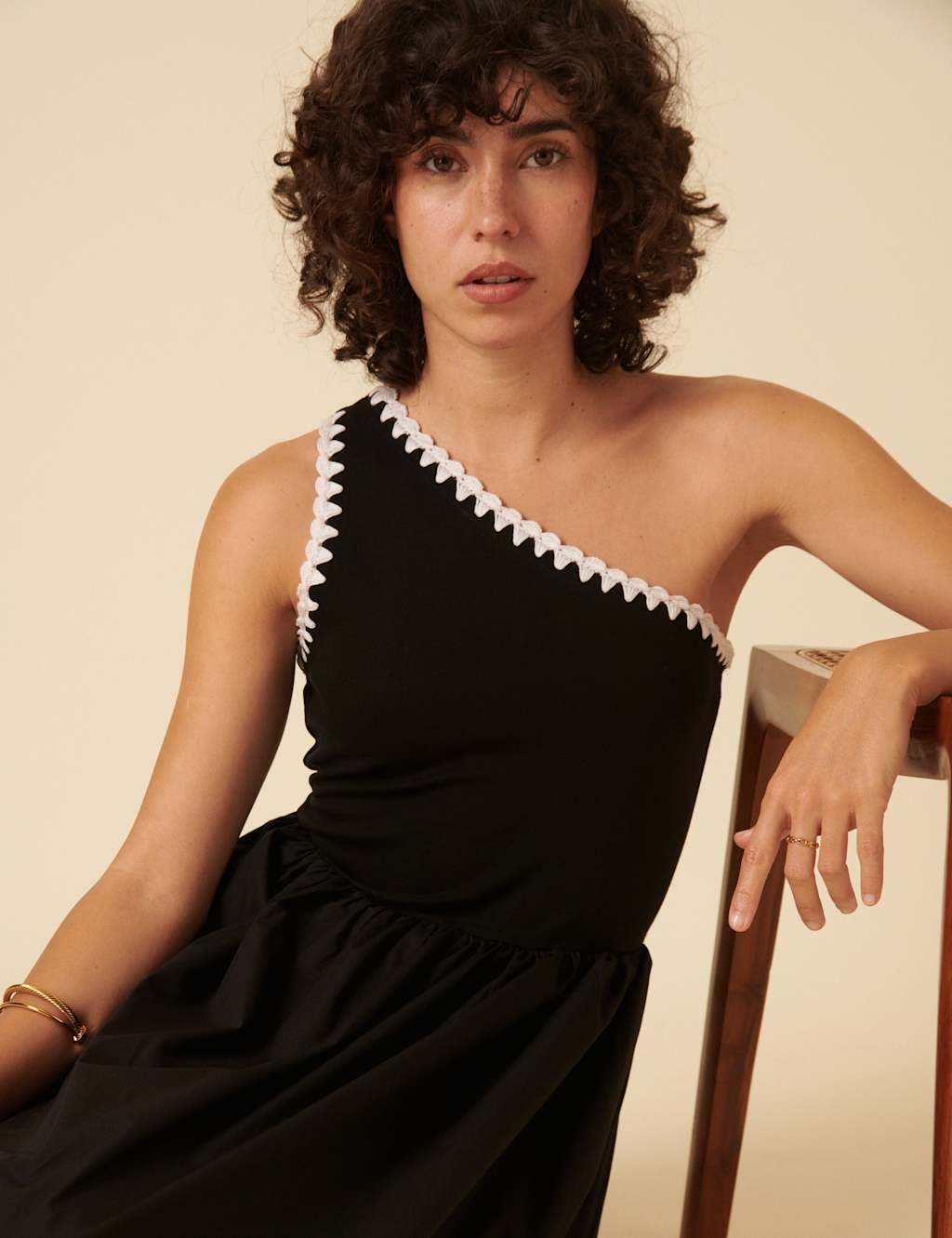 Nobody's Child Women's Cotton Rich One Shoulder Midaxi Waisted Dress - 16REG - Black, Black