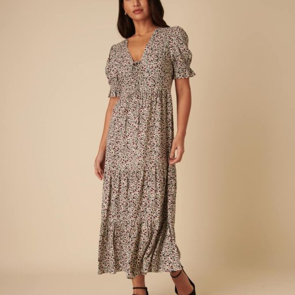 Nobody's Child Women's Floral V-Neck Midaxi Waisted Dress - 12 - Cream Mix, Cream Mix