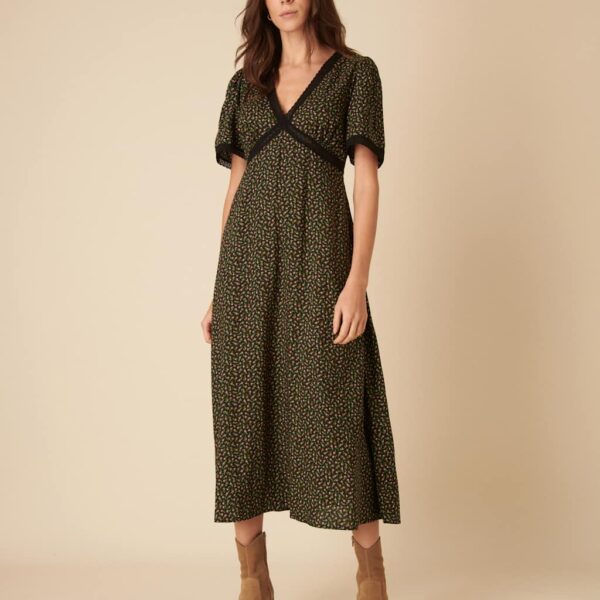 Nobody's Child Women's Floral V-Neck Midi Tea Dress - 10 - Black Mix, Black Mix