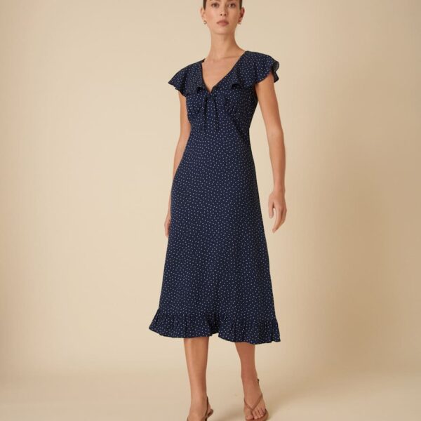 Nobody's Child Women's Polka Dot V-Neck Midi Tea Dress - 10 - Navy Mix, Navy Mix