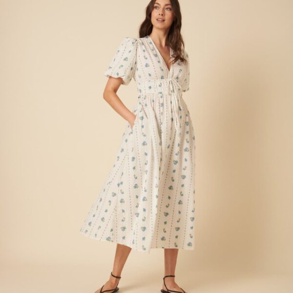 Nobody's Child Women's Pure Cotton Floral Tie Front Midi Dress - 12 - White Mix, White Mix