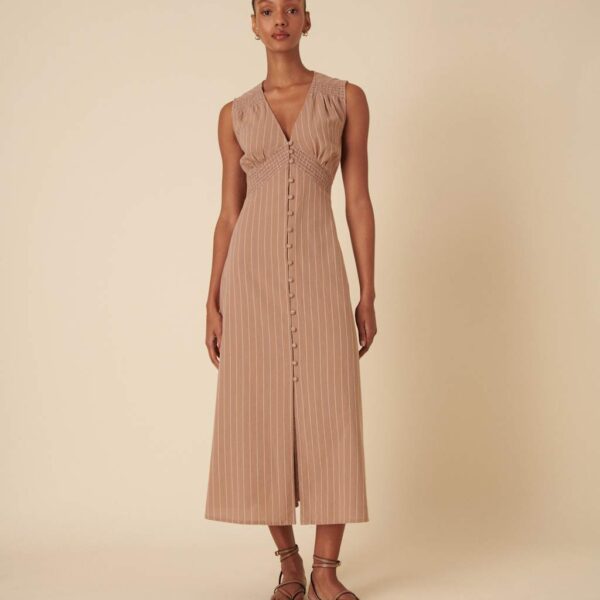 Nobody's Child Women's Pure Cotton V-Neck Midaxi Tea Dress - 12 - Stone Mix, Stone Mix