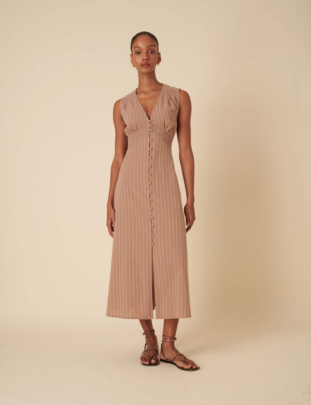 Nobody's Child Women's Pure Cotton V-Neck Midaxi Tea Dress - 12 - Stone Mix, Stone Mix