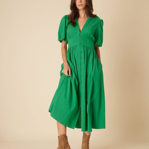 Nobody's Child Women's Pure Cotton V-Neck Midaxi Waisted Dress - 14 - Green, Green