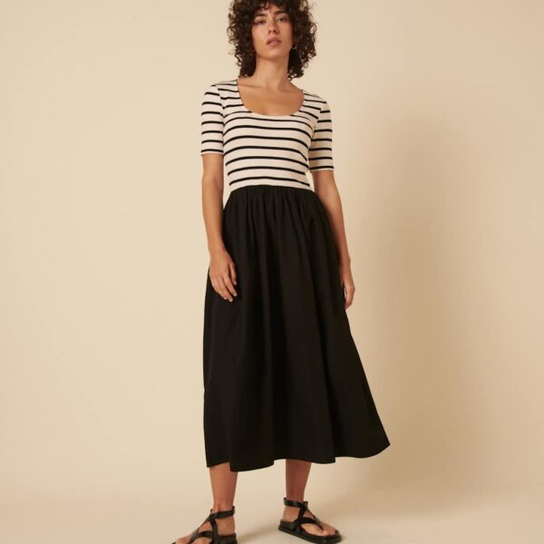 Nobody's Child Women's Cotton Rich Striped Midaxi T-Shirt Dress - 12 - Black Mix, Black Mix