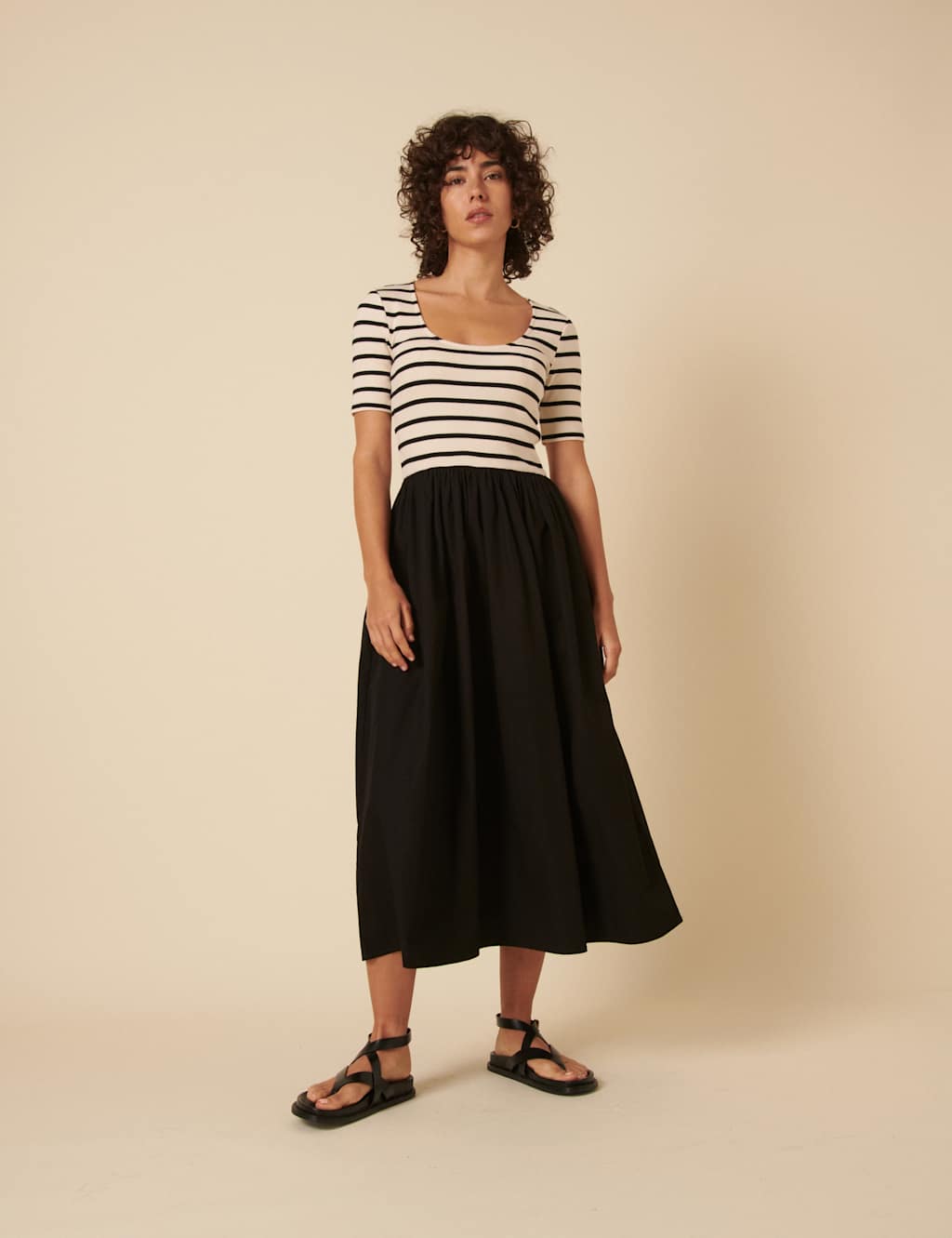 Nobody's Child Women's Cotton Rich Striped Midaxi T-Shirt Dress - 12 - Black Mix, Black Mix