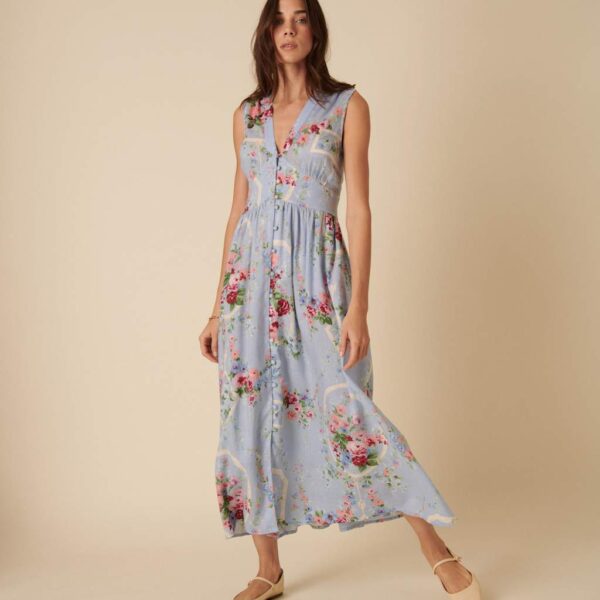 Nobody's Child Women's Lyocell Rich Floral Midaxi Waisted Dress - 14 - Blue Mix, Blue Mix