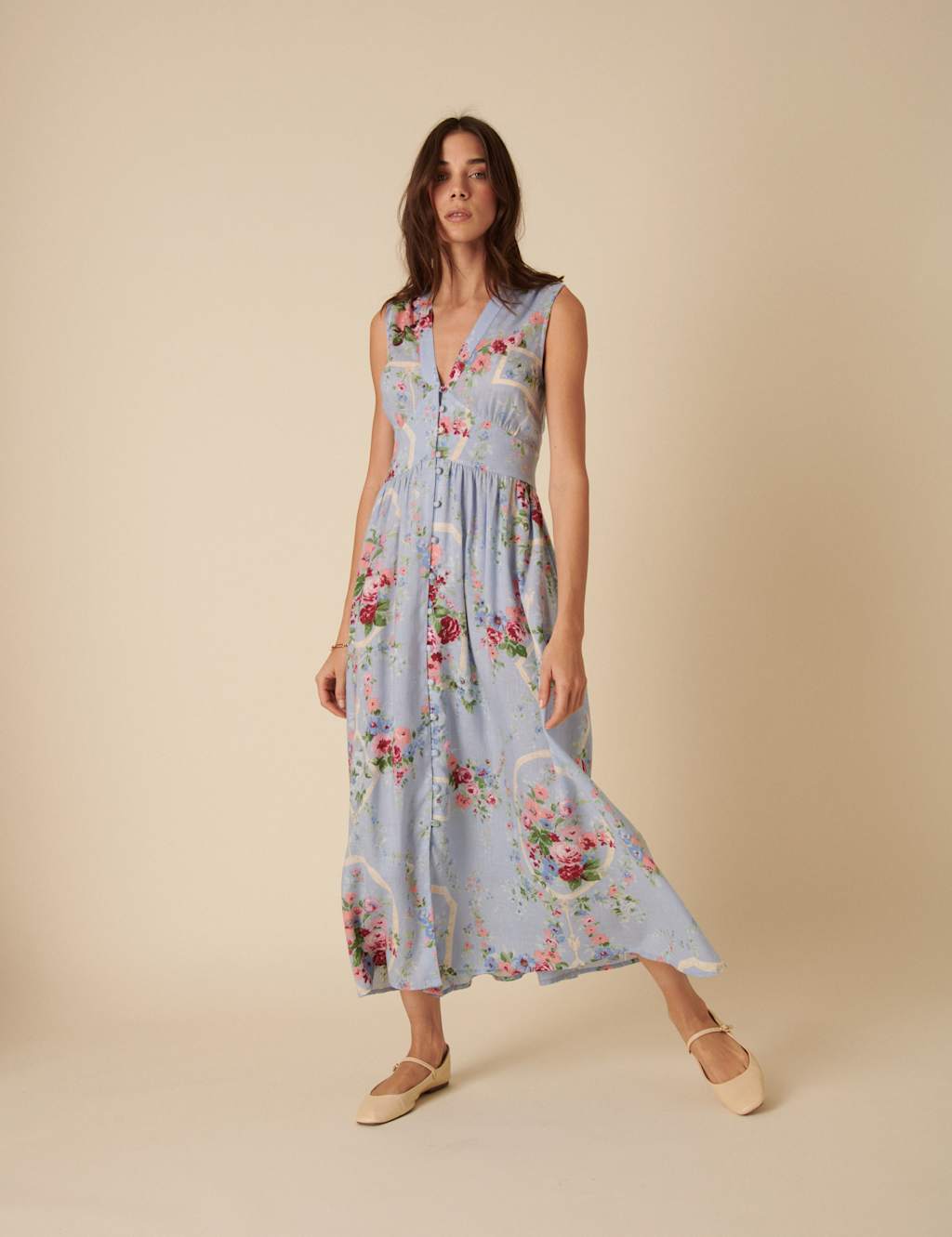 Nobody's Child Women's Lyocell Rich Floral Midaxi Waisted Dress - 14 - Blue Mix, Blue Mix