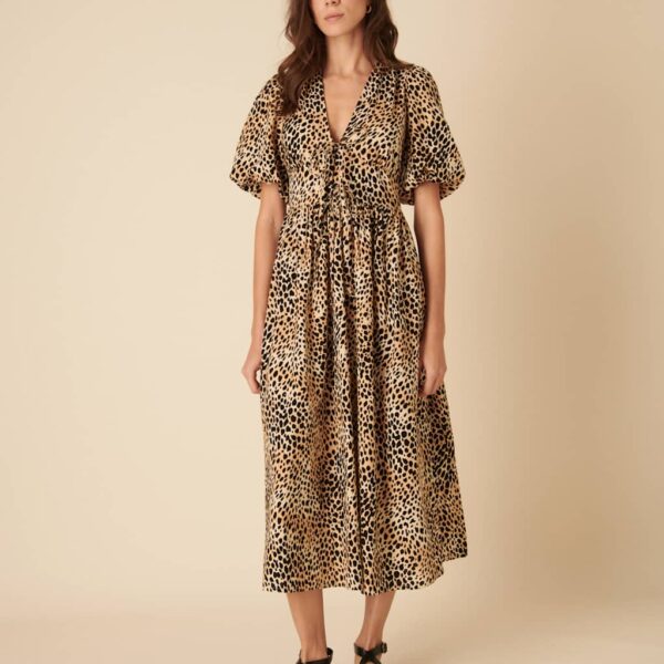 Nobody's Child Women's Pure Cotton Animal Print V-Neck Waisted Dress - 14 - Brown Mix, Brown Mix