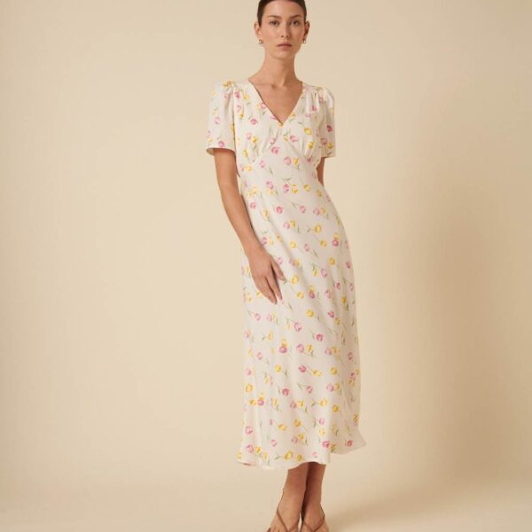 Nobody's Child Women's Floral V-Neck Midaxi Tea Dress - 12 - Cream Mix, Cream Mix