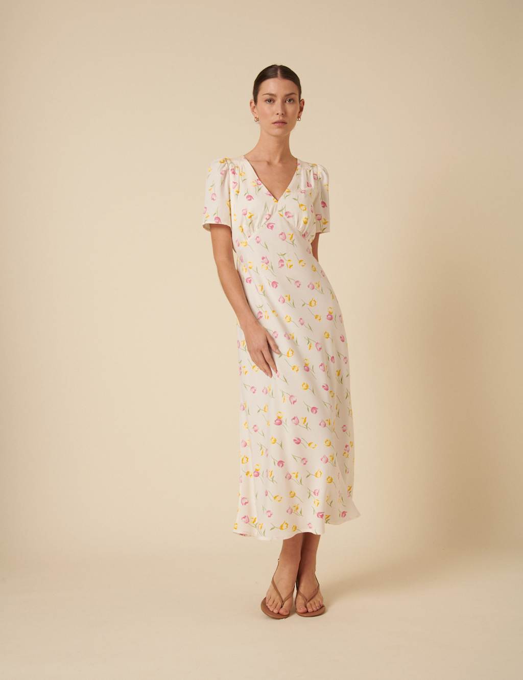 Nobody's Child Women's Floral V-Neck Midaxi Tea Dress - 12 - Cream Mix, Cream Mix