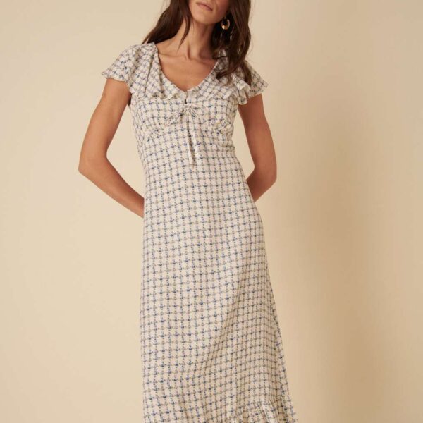 Nobody's Child Women's Floral Check V-Neck Midi Tea Dress - 14 - Cream Mix, Cream Mix