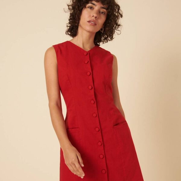 Nobody's Child Women's Cotton Rich V-Neck Mini Tailored Dress - 14, Red