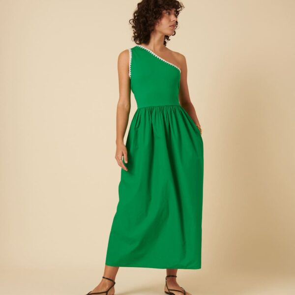 Nobody's Child Women's Cotton Rich Embroidered One Shoulder Midaxi Swing Dress - 16 - Green, Green