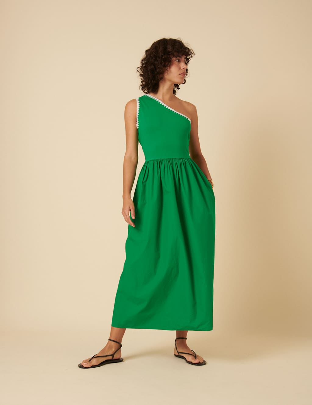 Nobody's Child Women's Cotton Rich Embroidered One Shoulder Midaxi Swing Dress - 16 - Green, Green