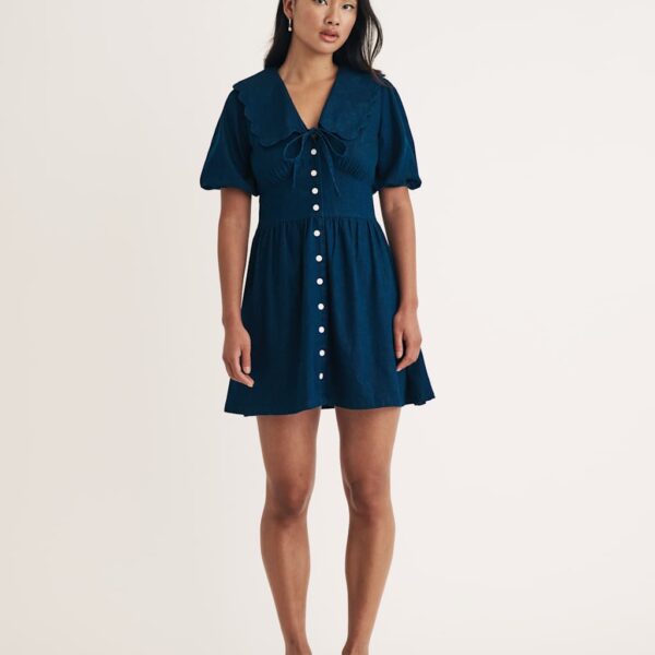 Nobody's Child Women's Denim Peter Pan Collar Mini Dress - 14 - Blue, Blue