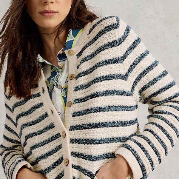 White Stuff Women's Pure Cotton Striped Crew Neck Cardigan - 12 - Blue Mix, Blue Mix