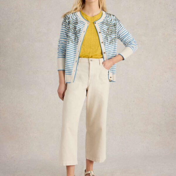 White Stuff Women's Pure Cotton Embroidered Striped Cardigan - 12 - White Mix, White Mix