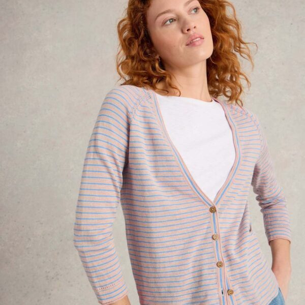 White Stuff Women's Cotton Rich Striped V-neck Cardigan - 12 - Natural Mix, Natural Mix