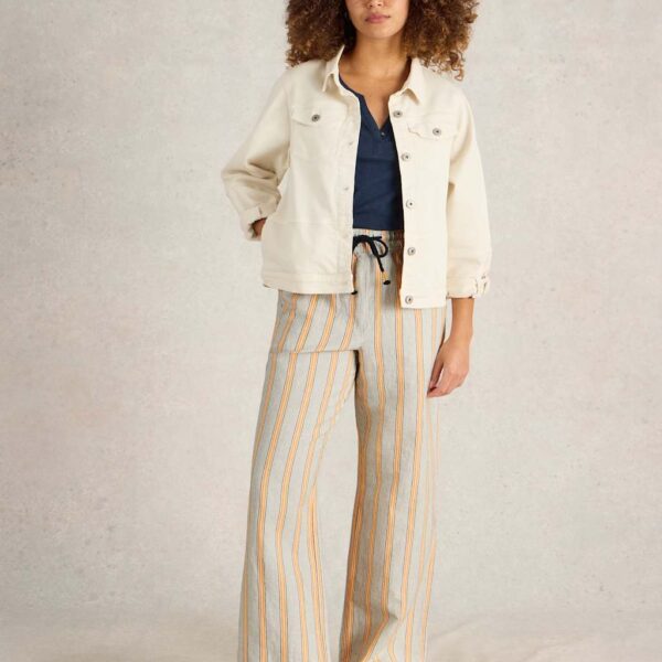 White Stuff Women's Linen Rich Striped Trousers - 12REG - White Mix, White Mix