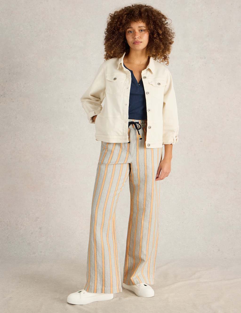 White Stuff Women's Linen Rich Striped Trousers - 12REG - White Mix, White Mix